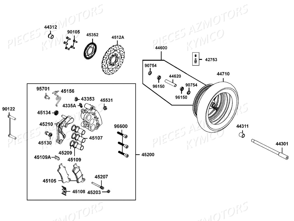 Roue Avant KYMCO Pièces Scooter DOWNTOWN 125I ABS NOODOE EURO4 (SK25NH)