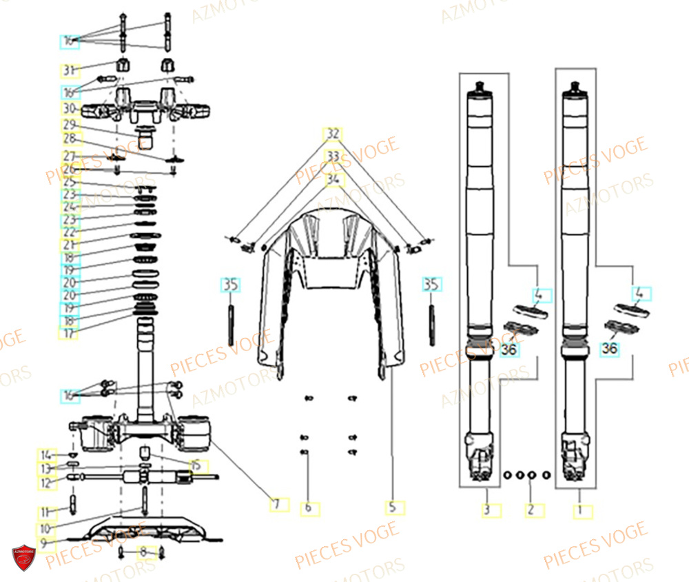 Fourche AZMOTORS Pièces VOGE 900 DS/X EU V