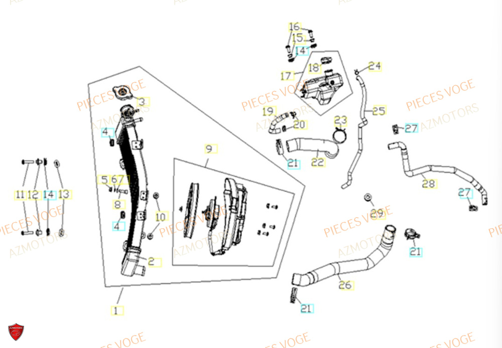 Refroidissement AZMOTORS Pièces VOGE 900 DS/X EU V