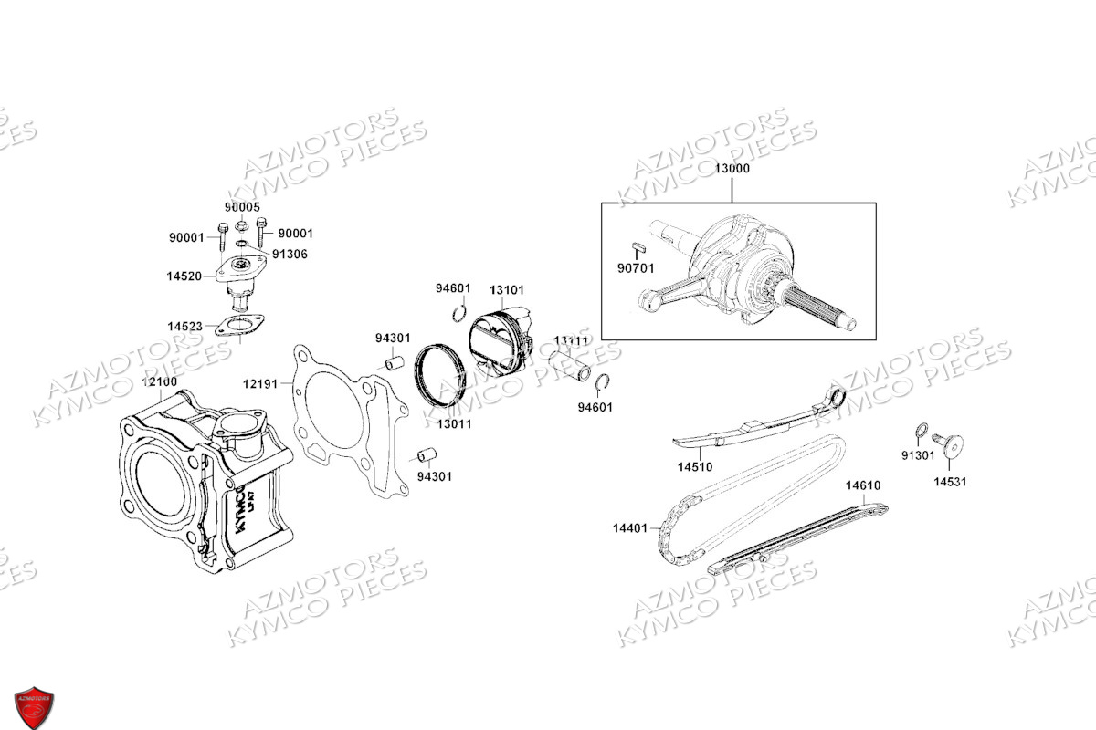 Cylindre Piston KYMCO Pièces DTX 125I ABS EURO 5 (SK25SC)