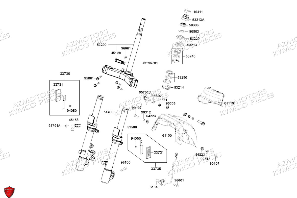 Fourche Garde Boue Avant KYMCO Pièces DTX 125I ABS EURO 5 (SK25SC)