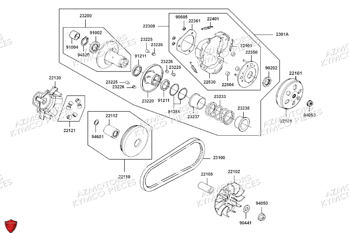 Variateur Embrayage KYMCO Pièces DTX 125I ABS EURO 5 (SK25SC)