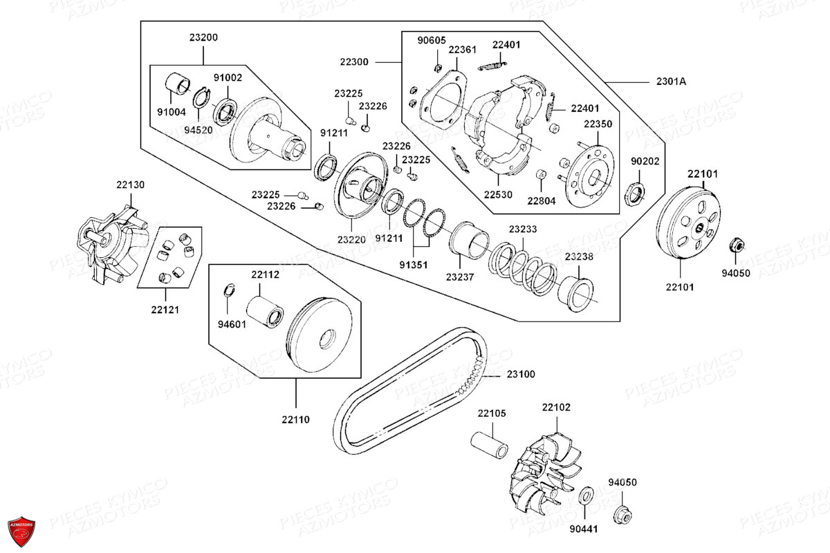 VARIATEUR_EMBRAYAGE KYMCO Pièces Scooter KYMCO DT 125I X360 ABS EURO 5 (SK25SC)