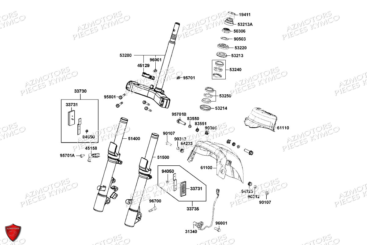 Fourche Garde Boue Avant KYMCO Pièces DTX 125I CBS EURO5 (SK25SF)