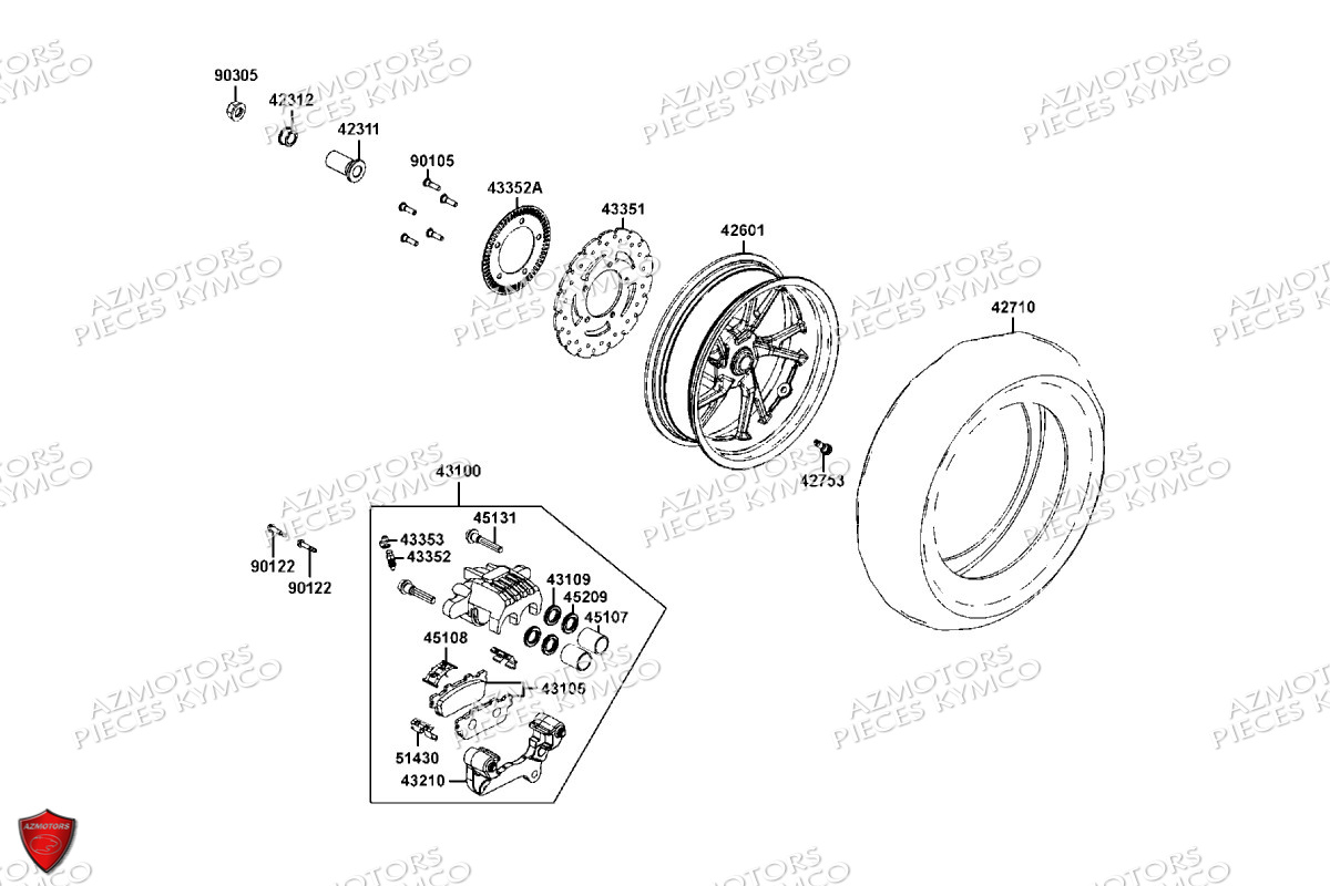 Roue Arriere KYMCO Pièces DTX 125I CBS EURO5 (SK25SF)
