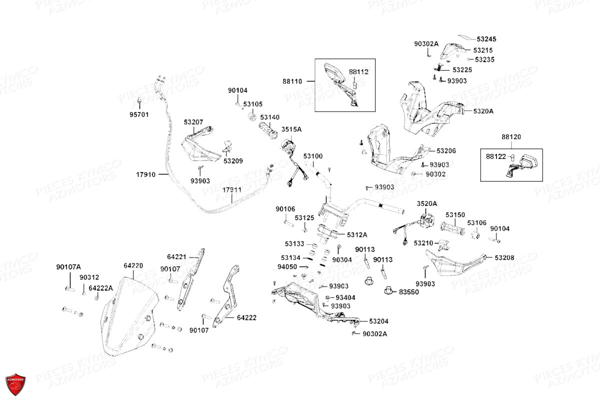 Guidon Retroviseurs KYMCO Pièces DT X360 350I ABS EURO 5 (SK64DB)