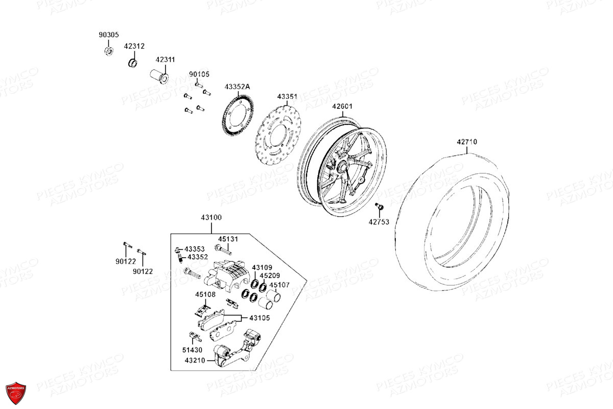 Roue Arriere KYMCO Pièces DT X360 350I ABS EURO 5 (SK64DB)