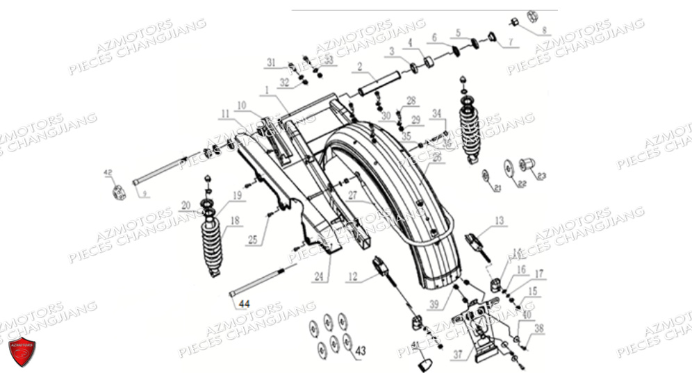 Train Arriere CHANGJIANG Pieces SIDE-CAR CHANGJIANG CJ 650 DYNASTY EURO5