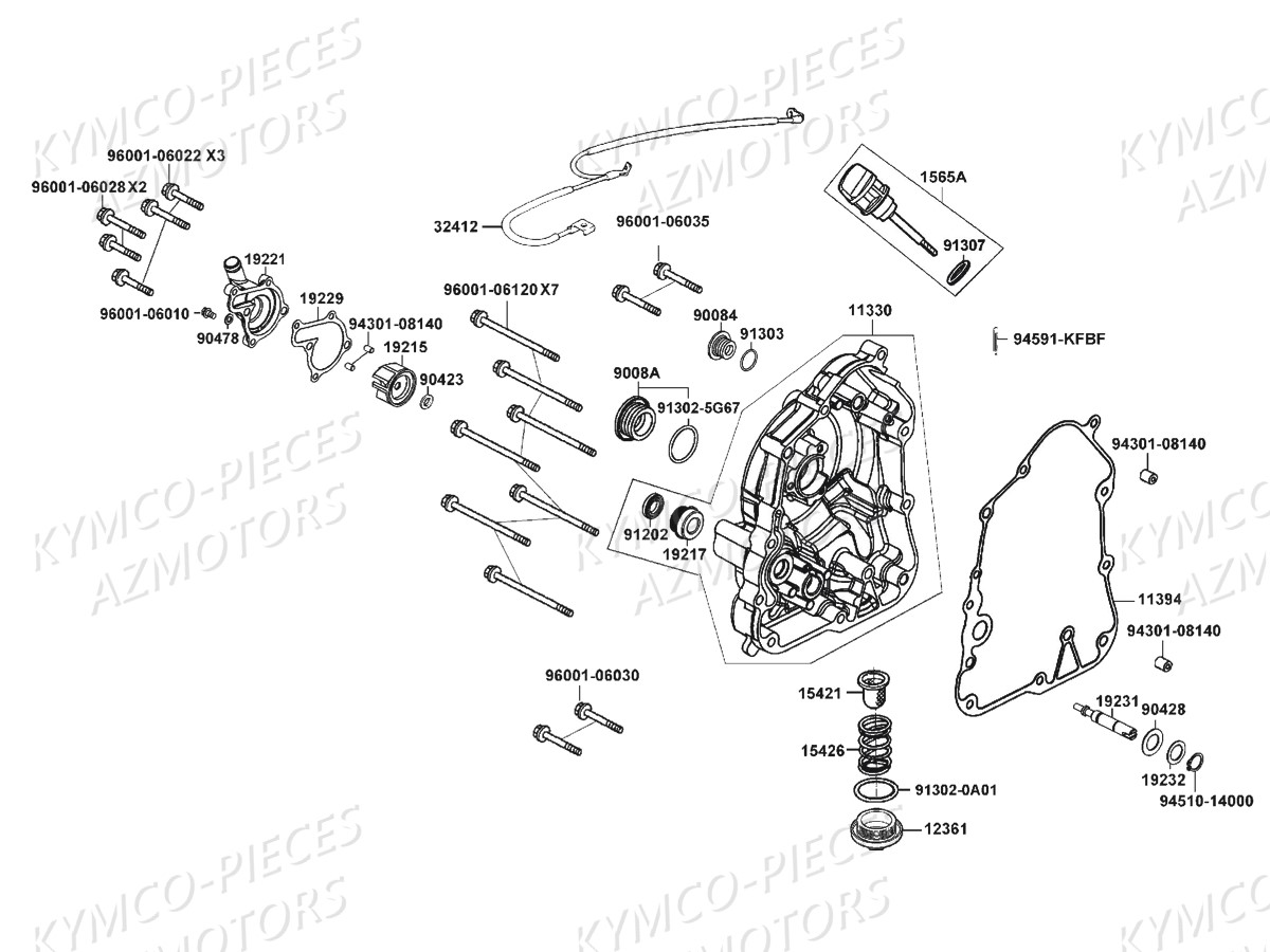 Carter Droit   Pompe A Eau KYMCO Pièces DOWNTOWN 125I ABS EURO3 (SK25CB)