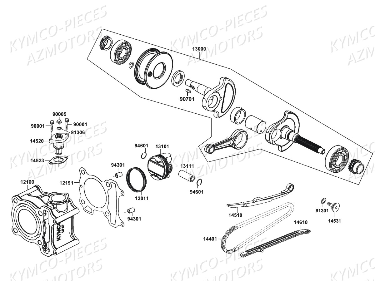 Cylindre   Piston KYMCO Pièces DOWNTOWN 125I ABS EURO3 (SK25CB)