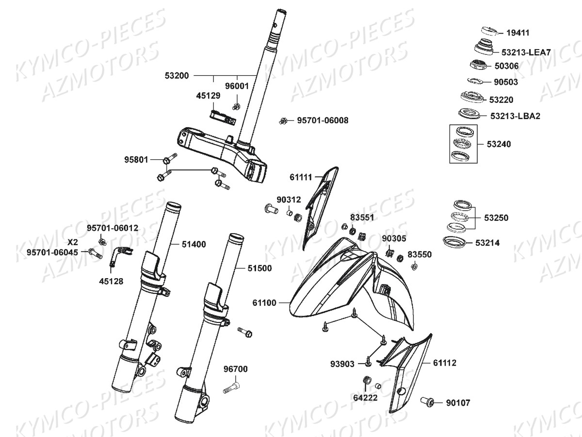 Fourche   Garde Boue KYMCO Pièces DOWNTOWN 125I ABS EURO3 (SK25CB)