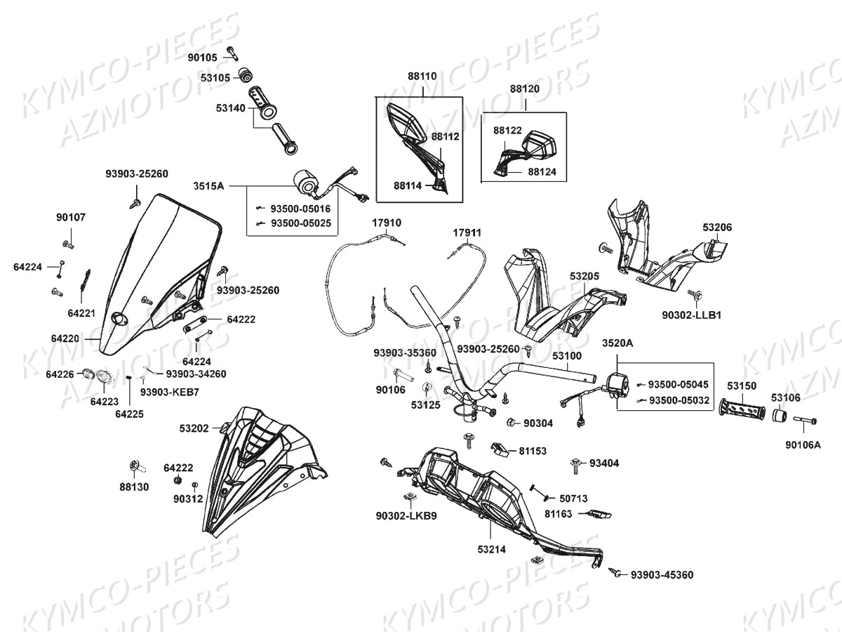 Guidon   Retroviseurs KYMCO Pièces DOWNTOWN 125I ABS EURO3 (SK25CB)