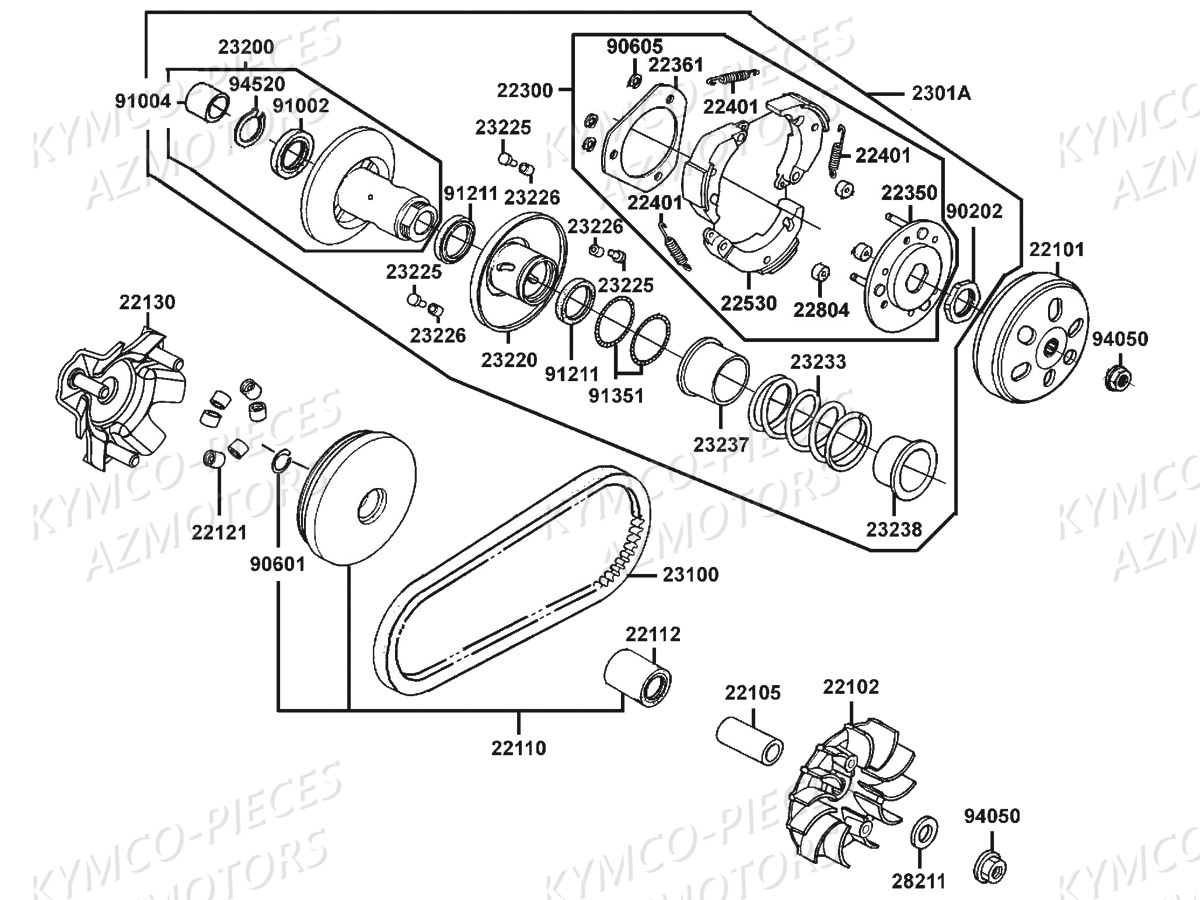 Variateur   Embrayage KYMCO Pièces DOWNTOWN 125I ABS EURO3 (SK25CB)