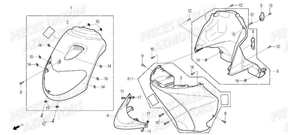 Face Avant DAELIM Pièces Scooter DAELIM E-FIVE 50cc 2T
