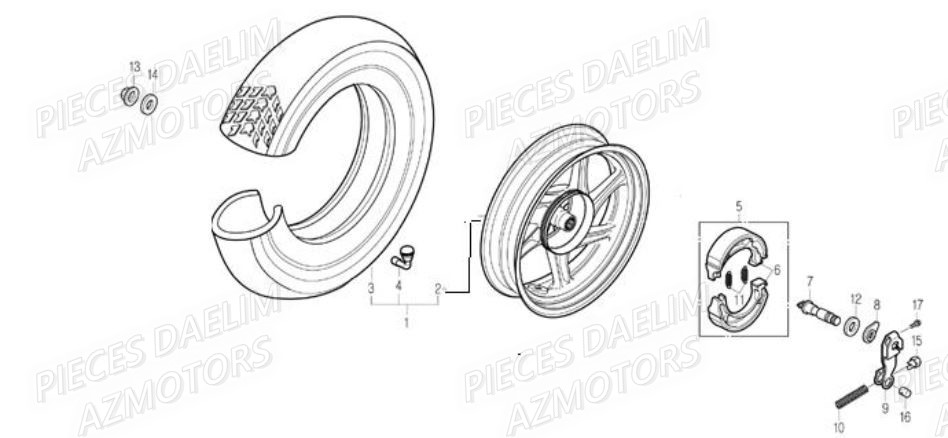 Roue Arriere DAELIM Pièces Scooter DAELIM E-FIVE 50cc 2T
