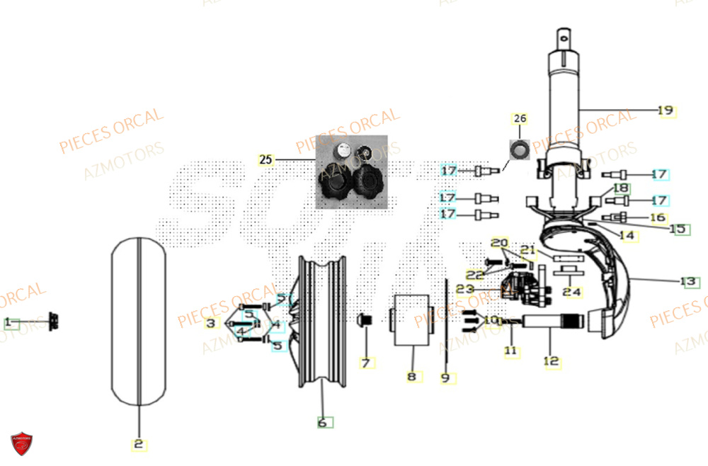 Roue Avant AZMOTORS Pieces Orcal scooter ECOOTER E1 3KW