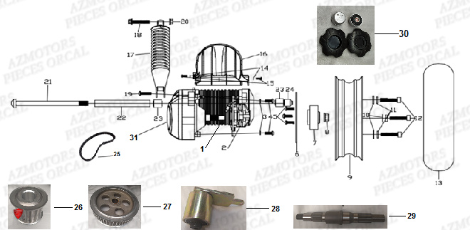 MOTEUR ET TRAIN ARRIERE ORCAL ECOOTER E2 3KW