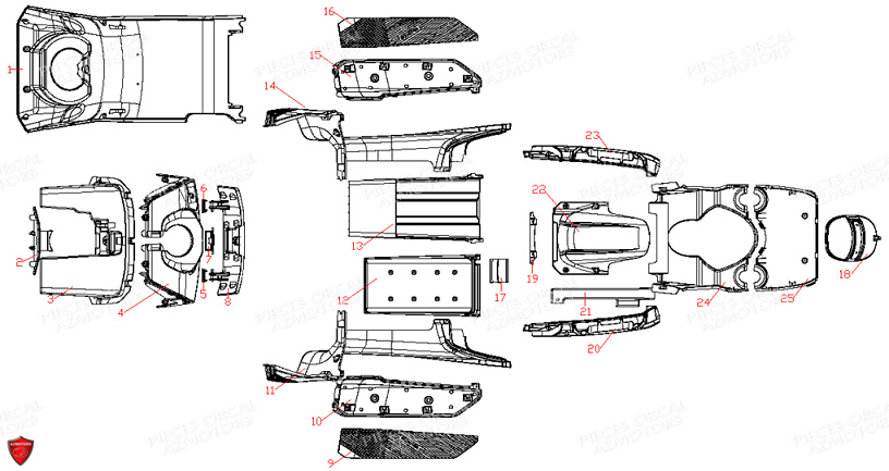 Carenage Plancher ORCAL Pieces Orcal scooter ECOOTER E5 R 8KW (Équivalent 125cc)