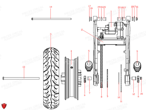 Train Arriere ORCAL Pieces Orcal scooter ECOOTER E5 R 8KW (Équivalent 125cc)