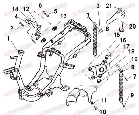 Cadre LINHAI Pièces Scooter EGGY 125cc