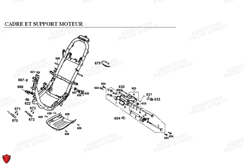 Cadre Support Moteur KYMCO Pièces EGO 125 4T EURO I (SH25CA)