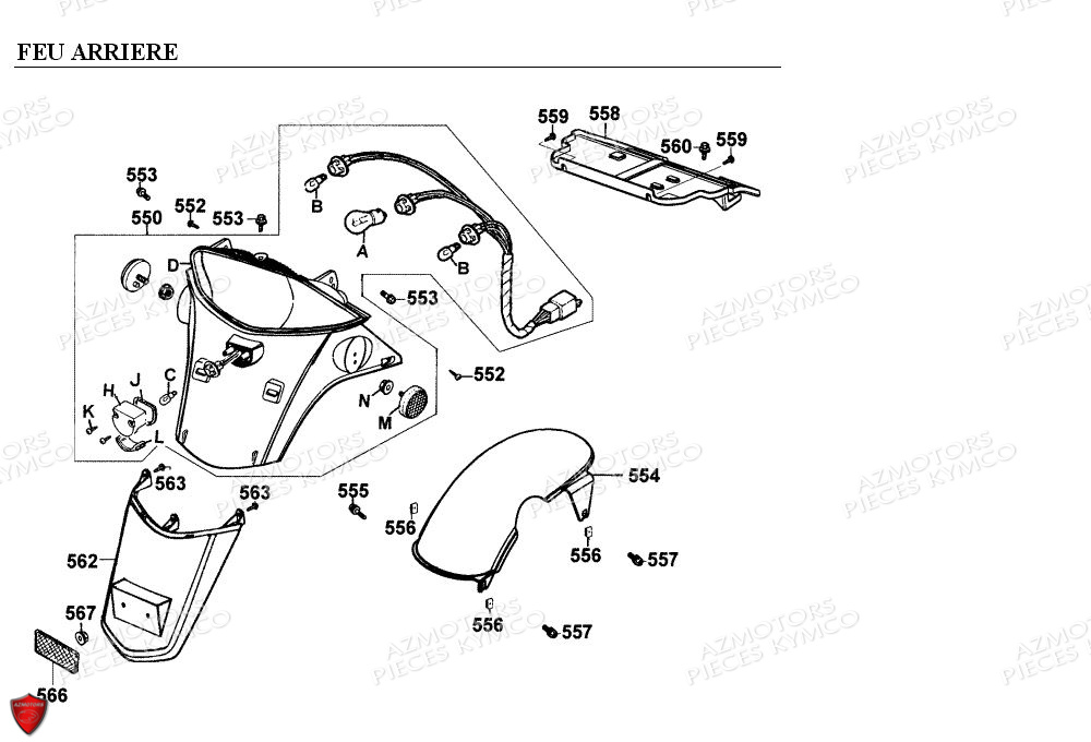 FEU_ARRIERE KYMCO Pièces Scooter Kymco EGO 125 4T EURO I