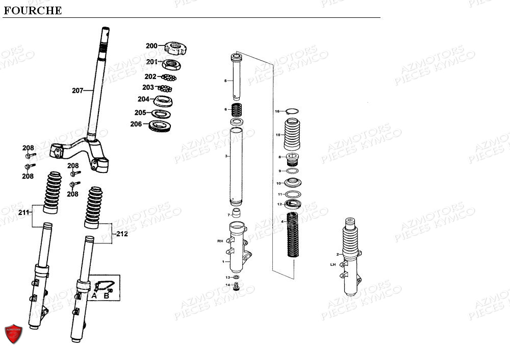Fourche KYMCO Pièces EGO 125 4T EURO I (SH25CA)