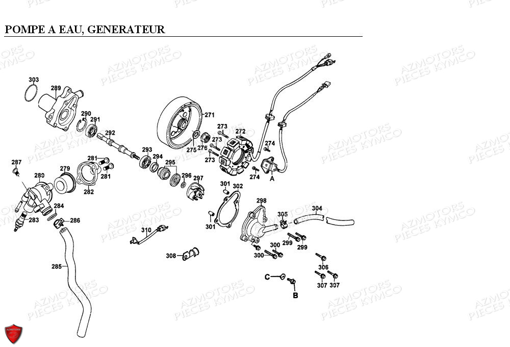 Pompe A Eau Generateur KYMCO Pièces EGO 125 4T EURO I (SH25CA)