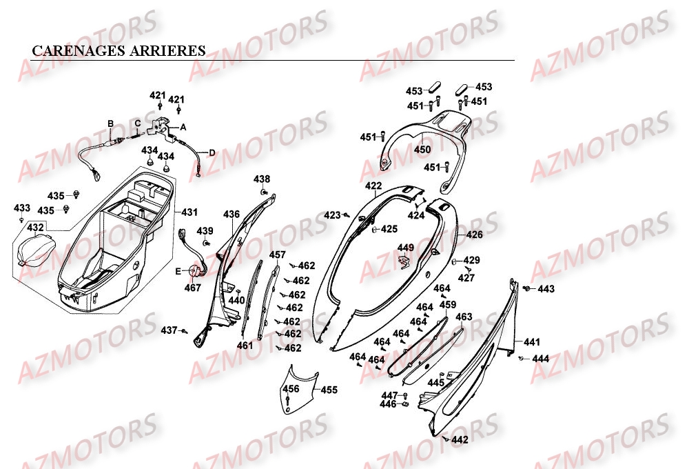 Carenages Arrieres KYMCO Pièces Scooter Kymco EGO 250 4T EURO I