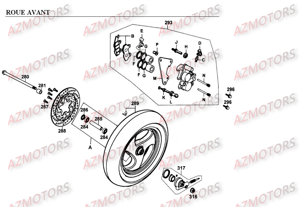 Roue Avant KYMCO Pièces Scooter Kymco EGO 250 4T EURO I