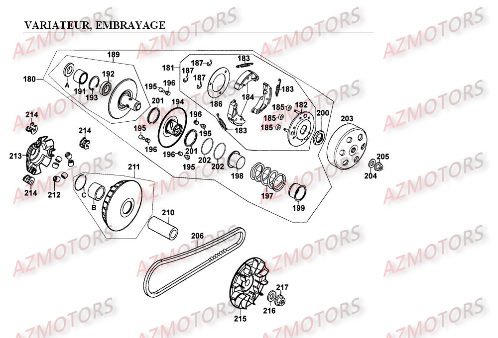 Variateur   Embrayage KYMCO Pièces Scooter Kymco EGO 250 4T EURO I