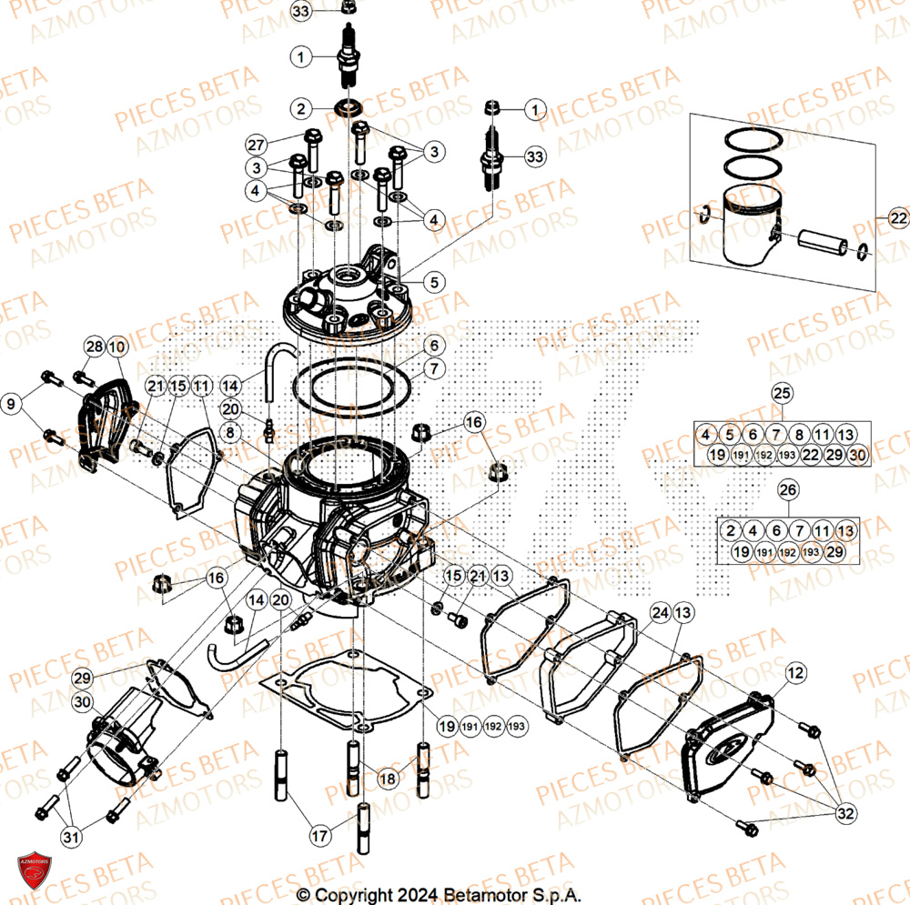 Cylindre BETA Pieces BETA ENDURO RR 300 2T RACE - (2026)