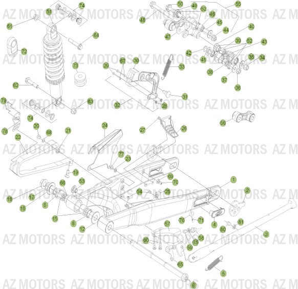 FOURCHE ET SUSPENSION ARRIERE pour EVO-125-13