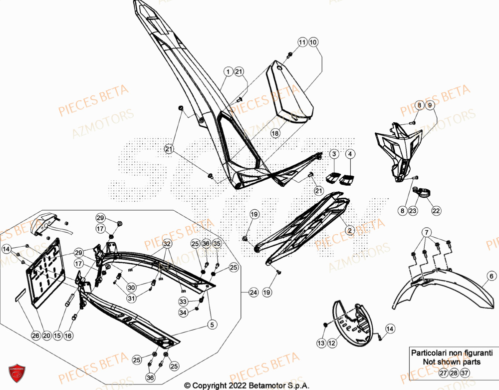 Carenages AZMOTORS Pièces Beta TRIAL EVO 125 FACTORY 2T 2023
