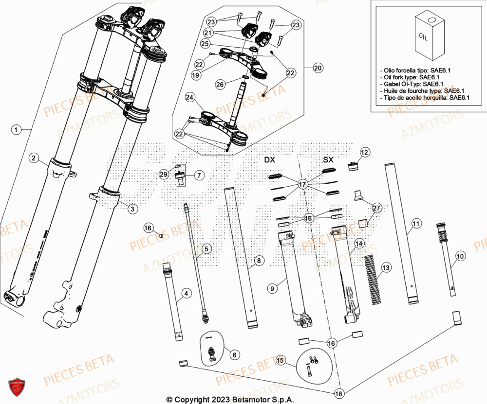Fourche AZMOTORS Pièces Beta TRIAL EVO 125 FACTORY 2T 2023