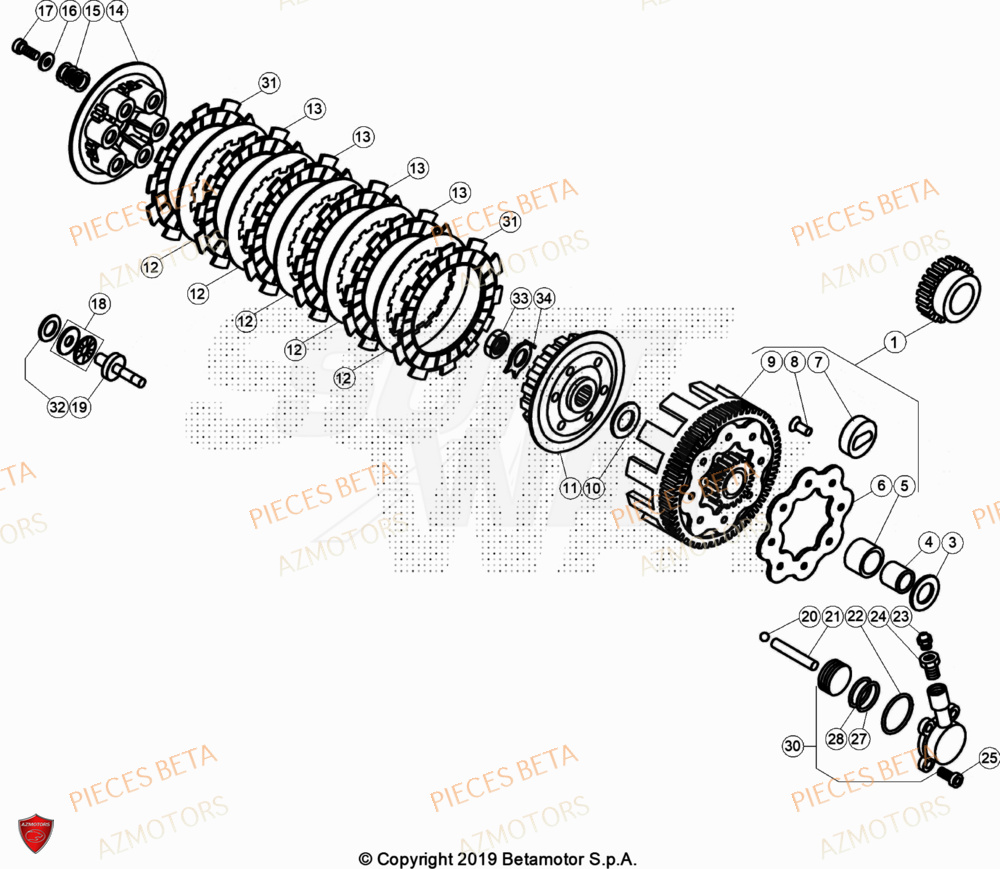Embrayage AZMOTORS Pièces BETA EVO 200 2T - [2023]