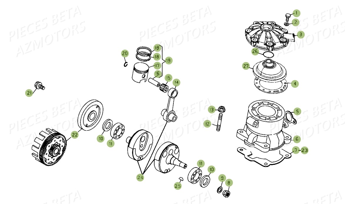 Vilebrequin Piston Contre Arbre BETA Pièces BETA EVO-200 2T (2011)