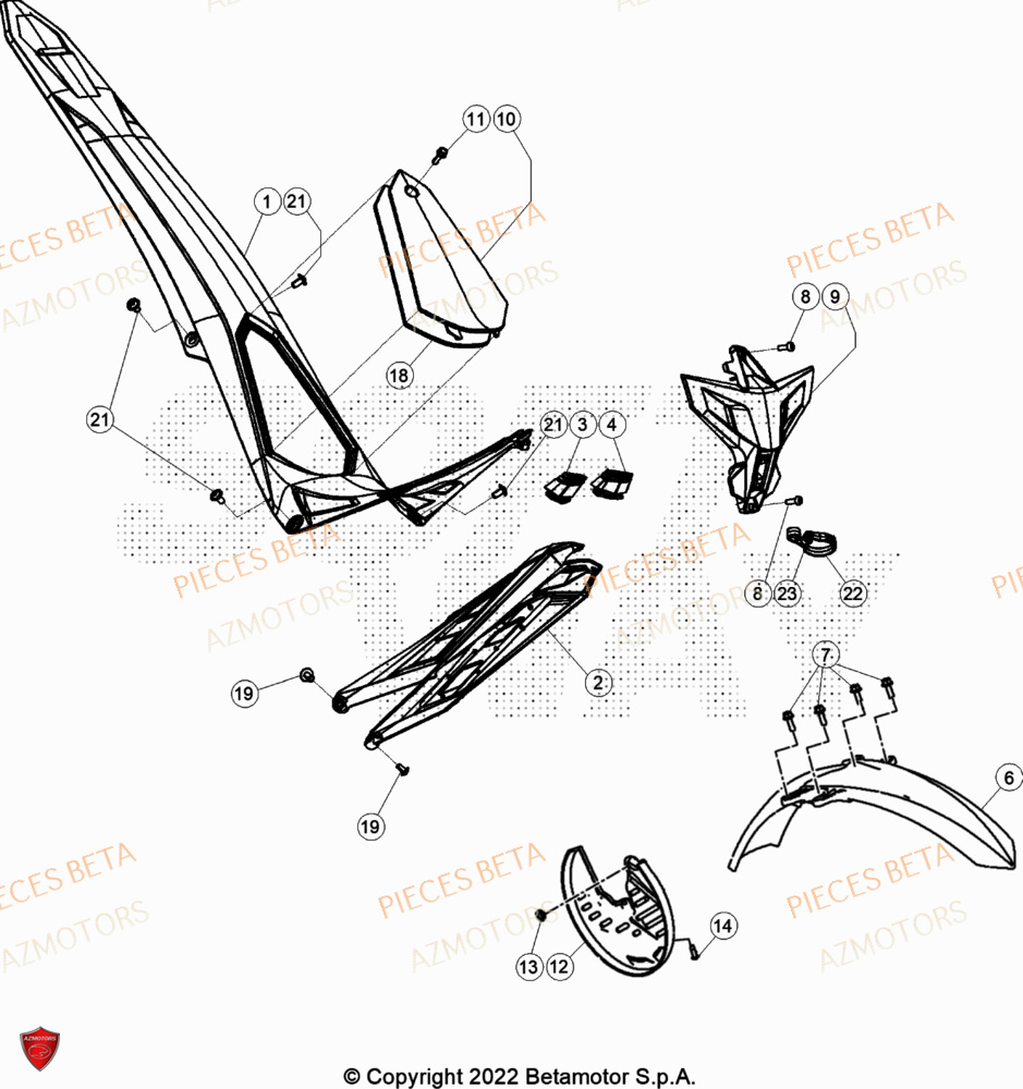 Carenages AZMOTORS Pièces Beta TRIAL EVO 200 FACTORY 2T 2023