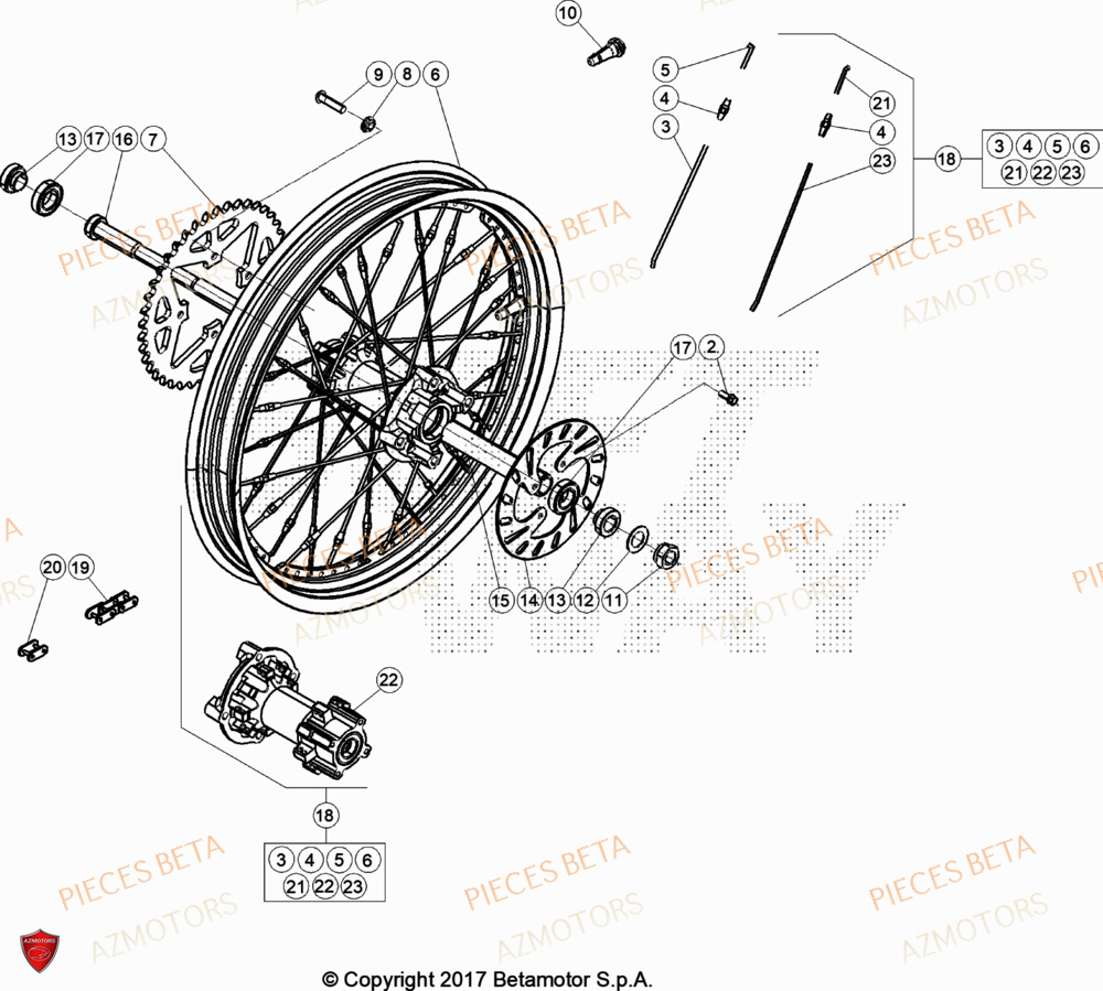Roue Arriere AZMOTORS Pièces Beta TRIAL EVO 200 FACTORY 2T 2023