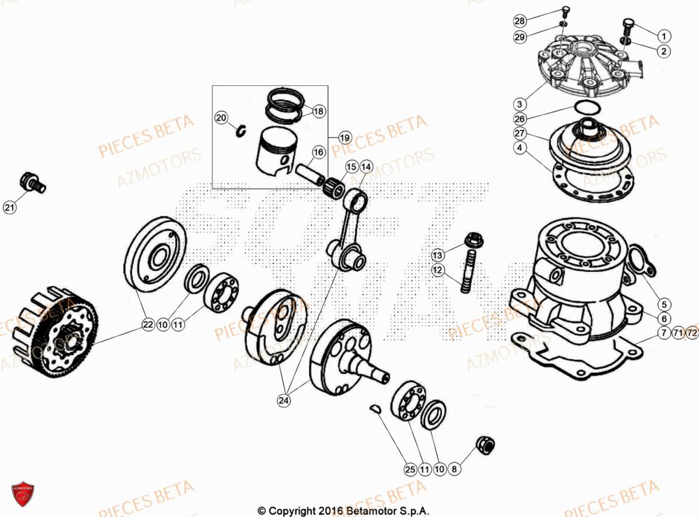 Vilebrequin AZMOTORS Pièces Beta TRIAL EVO 200 FACTORY 2T 2023