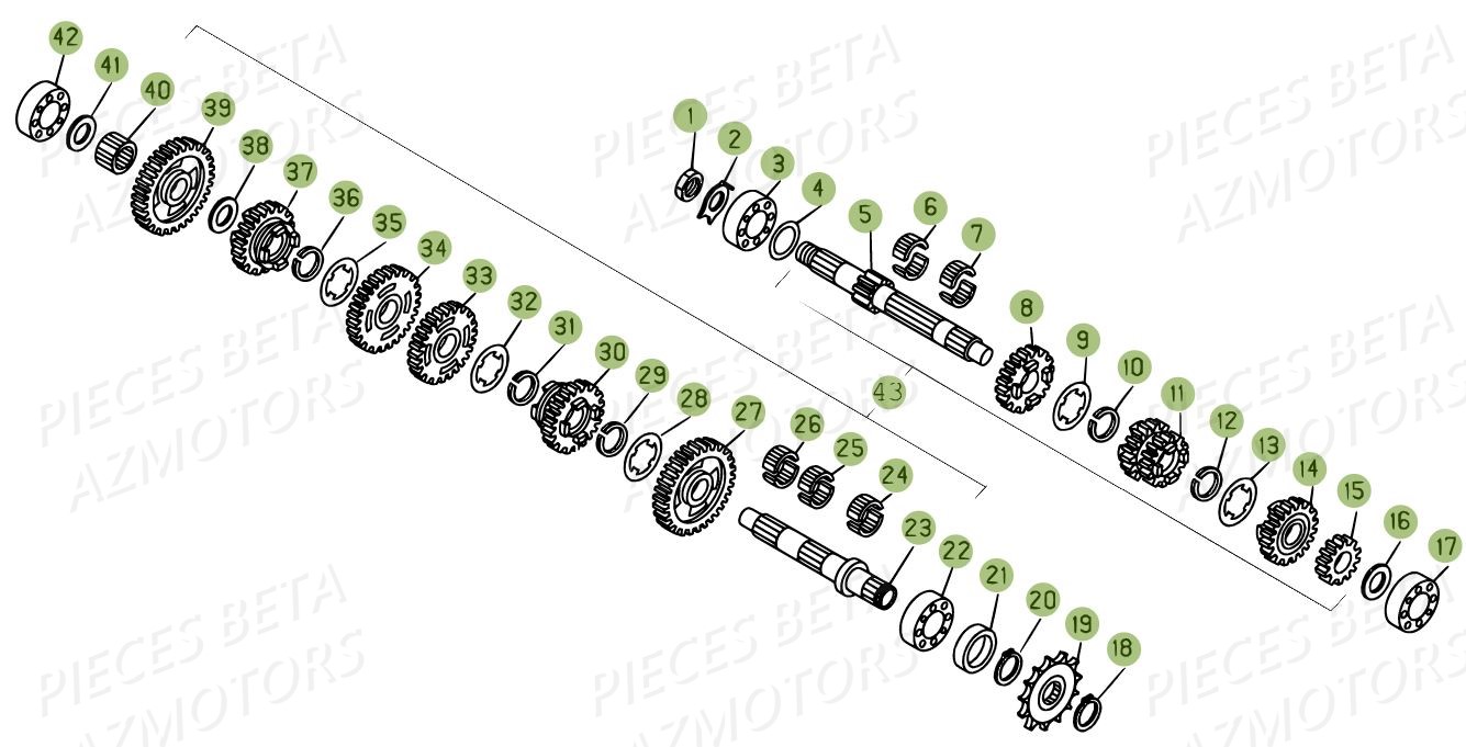 BOITE_A_VITESSES BETA Pièces BETA EVO 2T -250CC- FACTORY - (2015)
Numéro de serie de ZD3T60100F0250157 au	ZD3T60100F0250202,ZD3T60335F0300166 au ZD3T60335F0300166,ZD3T60337F0300167 au ZD3T60337F0300167,ZD3T60339F0300168 au ZD3T60339F0300168,ZD3T6033XF0300177 au ZD3T6033XF0300177