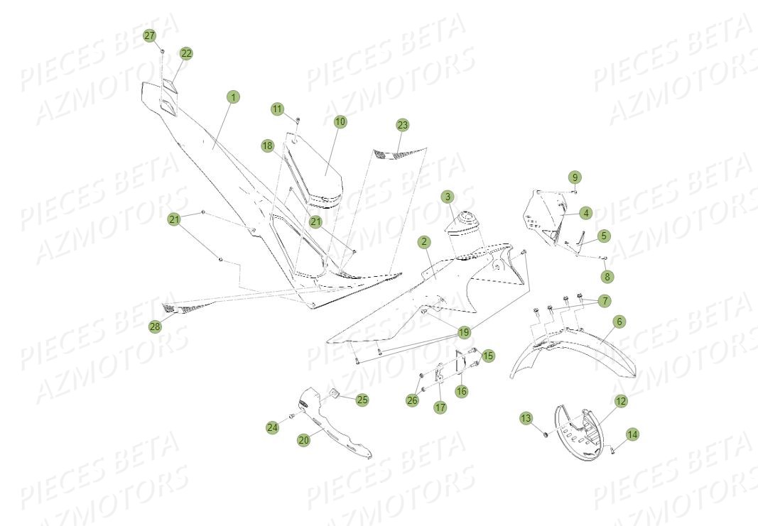 CARENAGES BETA Pièces BETA EVO 2T -250CC- FACTORY - (2015)
Numéro de serie de ZD3T60100F0250157 au	ZD3T60100F0250202,ZD3T60335F0300166 au ZD3T60335F0300166,ZD3T60337F0300167 au ZD3T60337F0300167,ZD3T60339F0300168 au ZD3T60339F0300168,ZD3T6033XF0300177 au ZD3T6033XF0300177