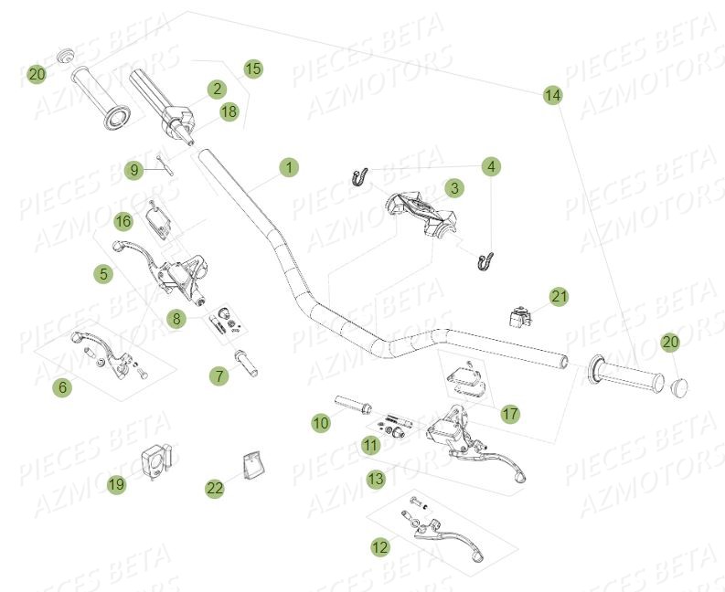 BOUCHONS GUIDON ANOD. EVO2T/4T- REV >06 BETA pour GUIDON COMMANDES de EVO 300 FACTORY 15