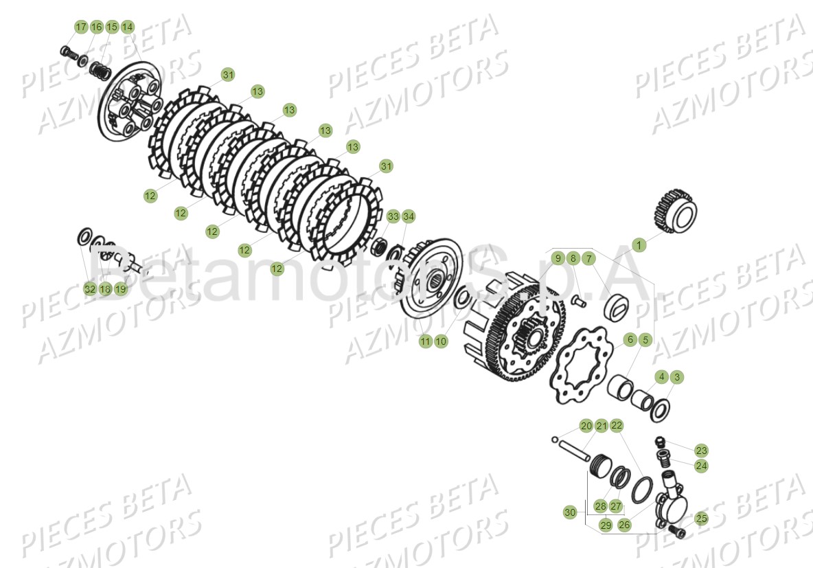 TRANSMISSION PRINCIPALE EMBRAYAGE pour EVO 300 SS 2T