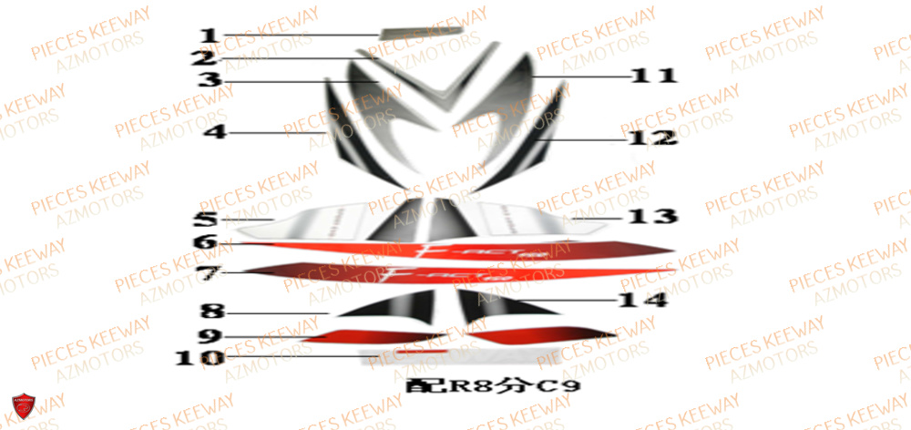 Decors Blanc Rouge KEEWAY Pieces KEEWAY Origine FACT 125 2006-2013
