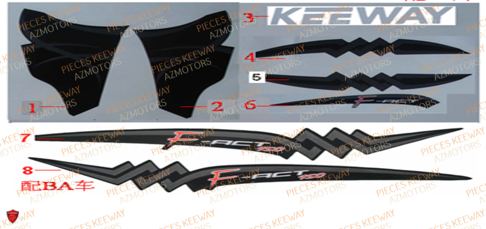 Decors Noir Gris KEEWAY Pieces KEEWAY Origine FACT 125 2006-2013