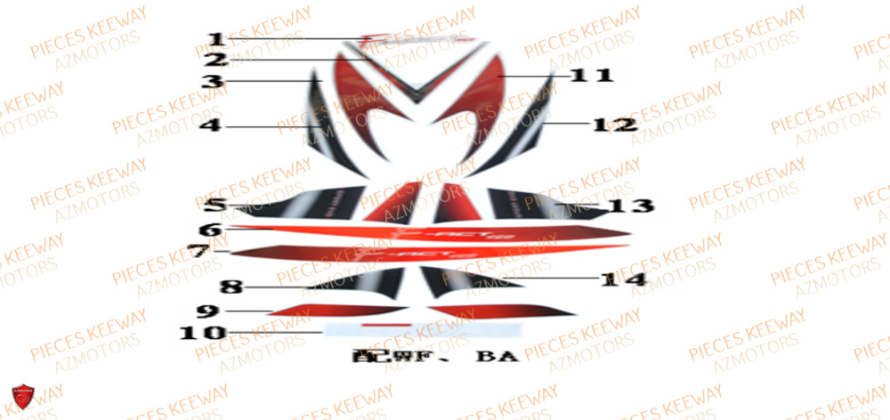 Decors Rouge KEEWAY Pieces KEEWAY Origine FACT 125 2006-2013