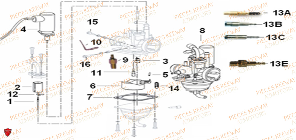 Carburateur KEEWAY Pieces KEEWAY Origine FACT 50 2ST 2006-2013