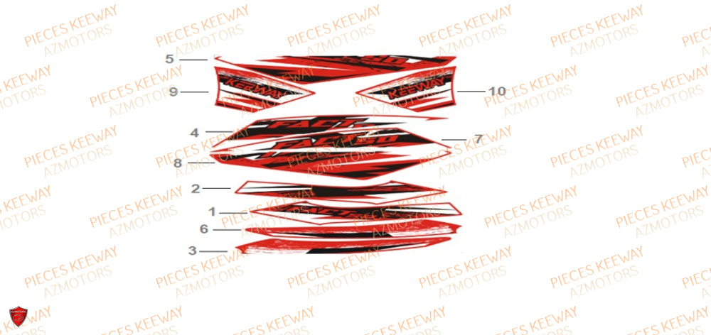 Sticker Rouge KEEWAY Pieces KEEWAY Origine F-ACT EVO 50 EURO5 2021-2025
