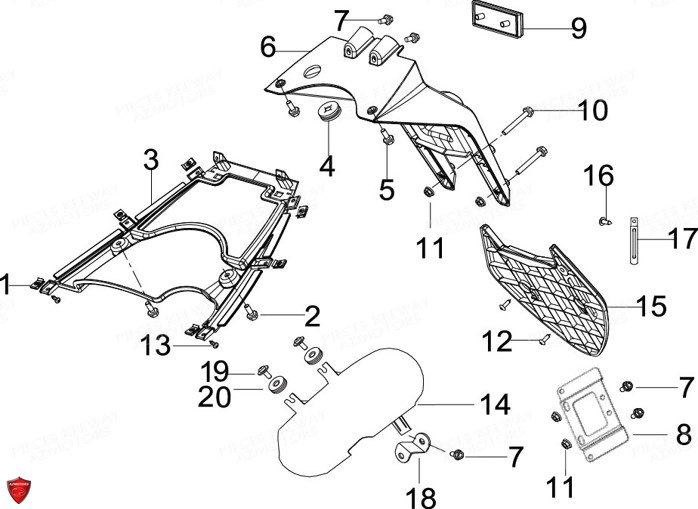 Carenages Arriere Garde Boue Ar KEEWAY Pieces KEEWAY Origine FACT EVO 50 E4 2014-2017
